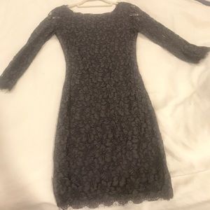 DVF Grey Zarita Lace Sheath Dress 3/4 Sleeve